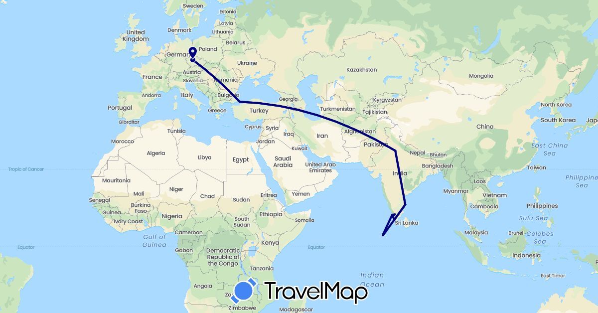 TravelMap itinerary: driving in Czech Republic, India, Maldives, Turkey (Asia, Europe)